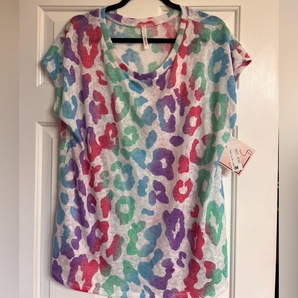 White multi colored leopard top